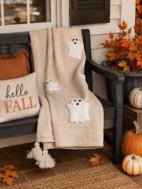 NWT Handcrafted in India 'BOO' Throw Blanket